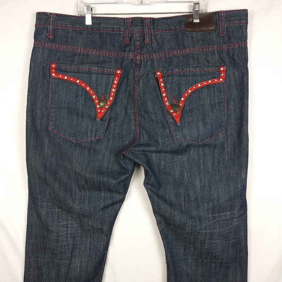 PJ Mark Jeans Men's Size 44 x 30 Relaxed Leather Piping Blue Denim - Picture 8 of 10